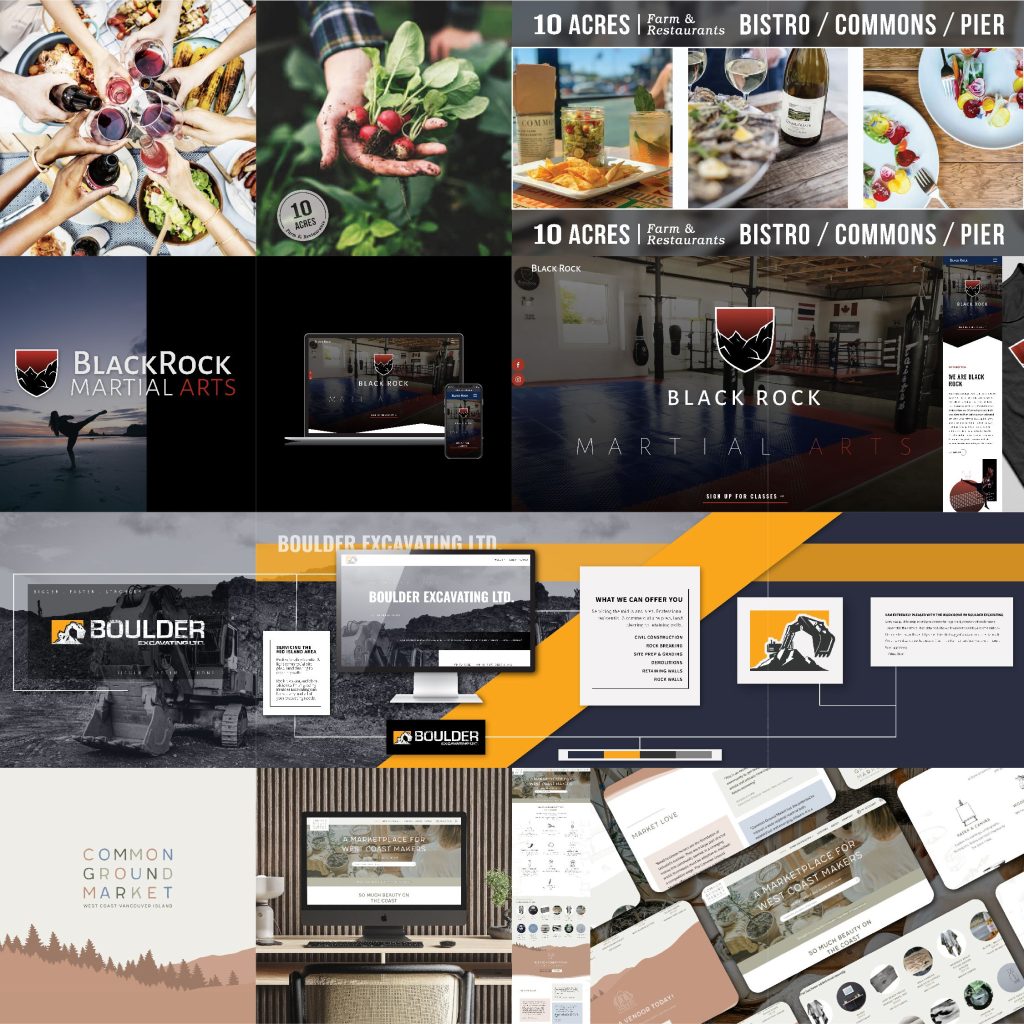Collage of digital marketing campaigns, brand designs, and social media visuals created for client businesses